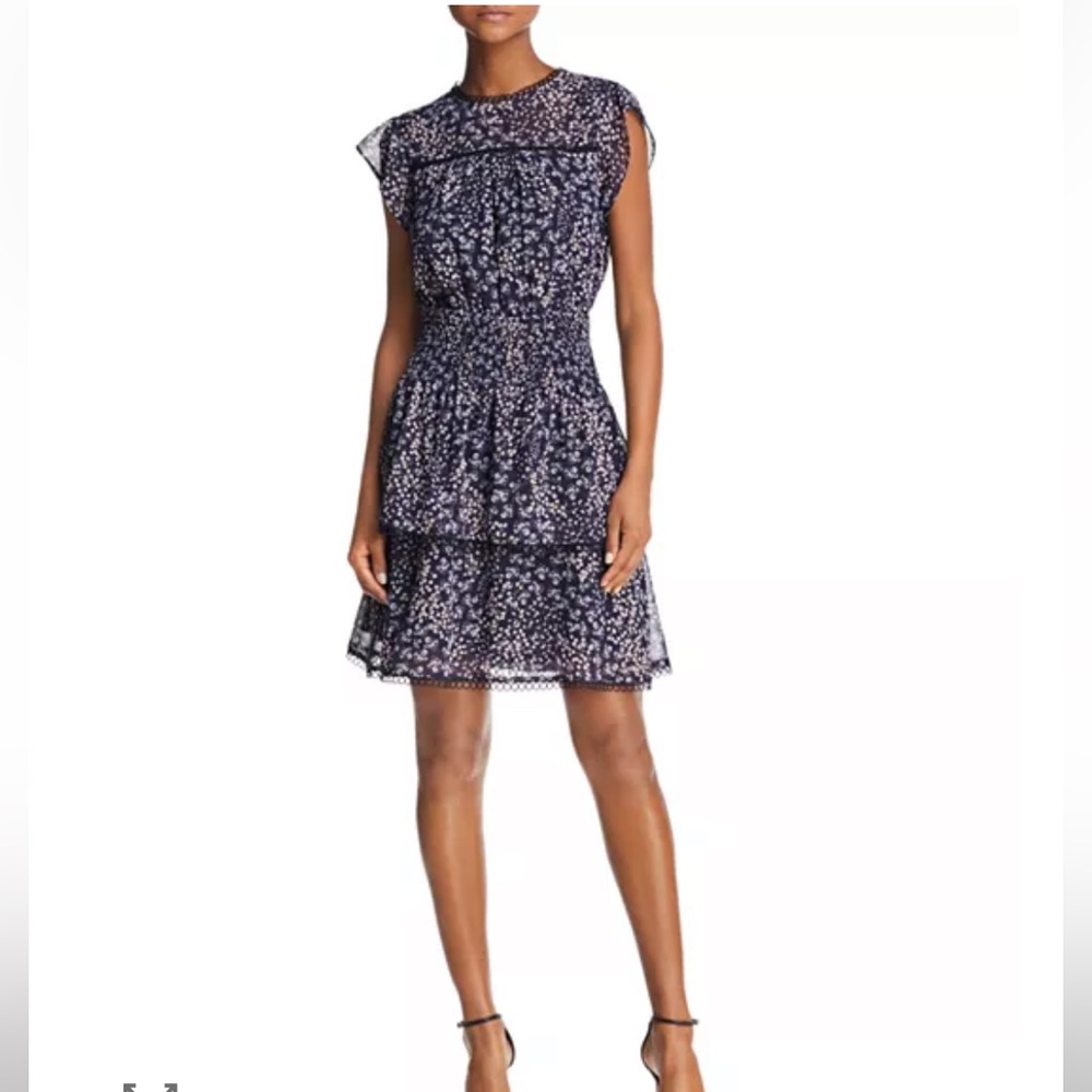 AQUA‎ Lace-Trim Floral Smocked Dress